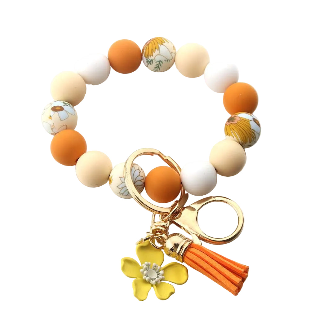 Silicone Food-Grade Bracelet Leather Tassel Women's Sunflower Keychain Accessory Small Pendant Car Key