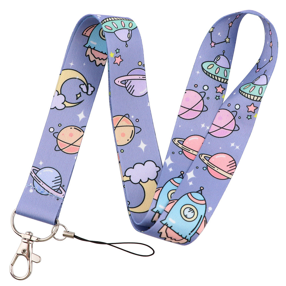 Starry Sky Planet Moon Mobile Phone Cartoon Lanyard Id Card Tag Hanging Neck Key Chain