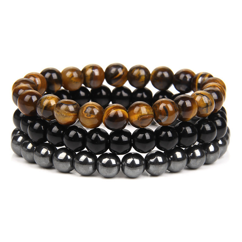 New European and American Trendy Jewelry: Gravel Bead Bracelet, Pink Crystal, Tiger Eye, Agate Stone Combination Set, Elastic Bracelet