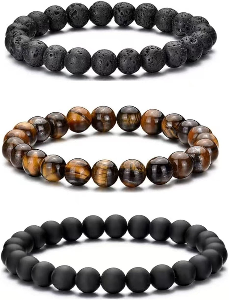 New European and American Trendy Jewelry: Gravel Bead Bracelet, Pink Crystal, Tiger Eye, Agate Stone Combination Set, Elastic Bracelet