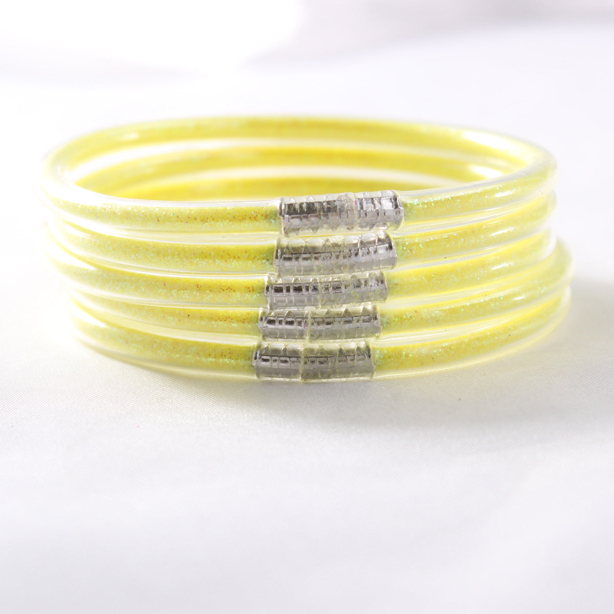 5-Layer Transparent Silicone Tube Pvc Gold Powder Bracelet with Silver Stopper Style Jelly Bangle Women's Bracelet Mixed Batch