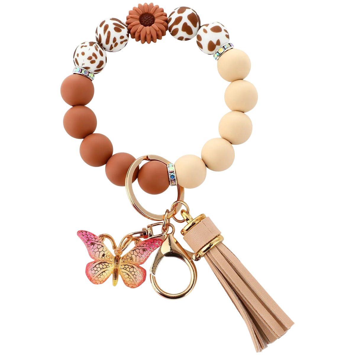 Cute  Daisy Silicone Beads and Butterfly Pendant Suitable for Women's Car Keychains
