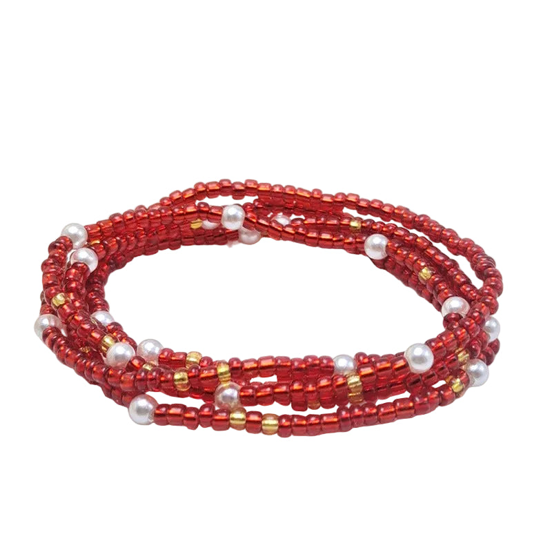 Body Chain with Glass Seed Beads, Fashionable Magic Hand Fish Pendant Accessories, Elastic Handmade Beaded Jewelry Waist Chain