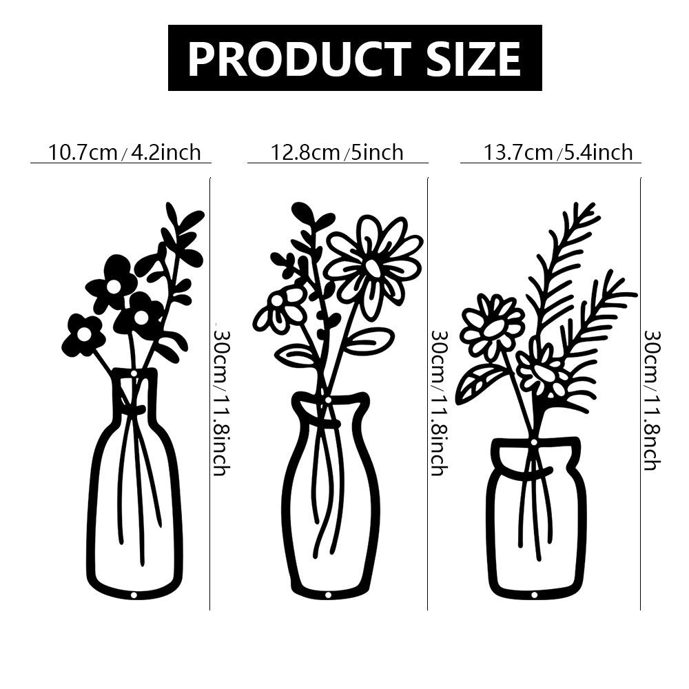 Amazon Three-Piece Metal Flower Wall Decoration Flower Home Bedroom Iron Painting Metal Vase Wall Hanging