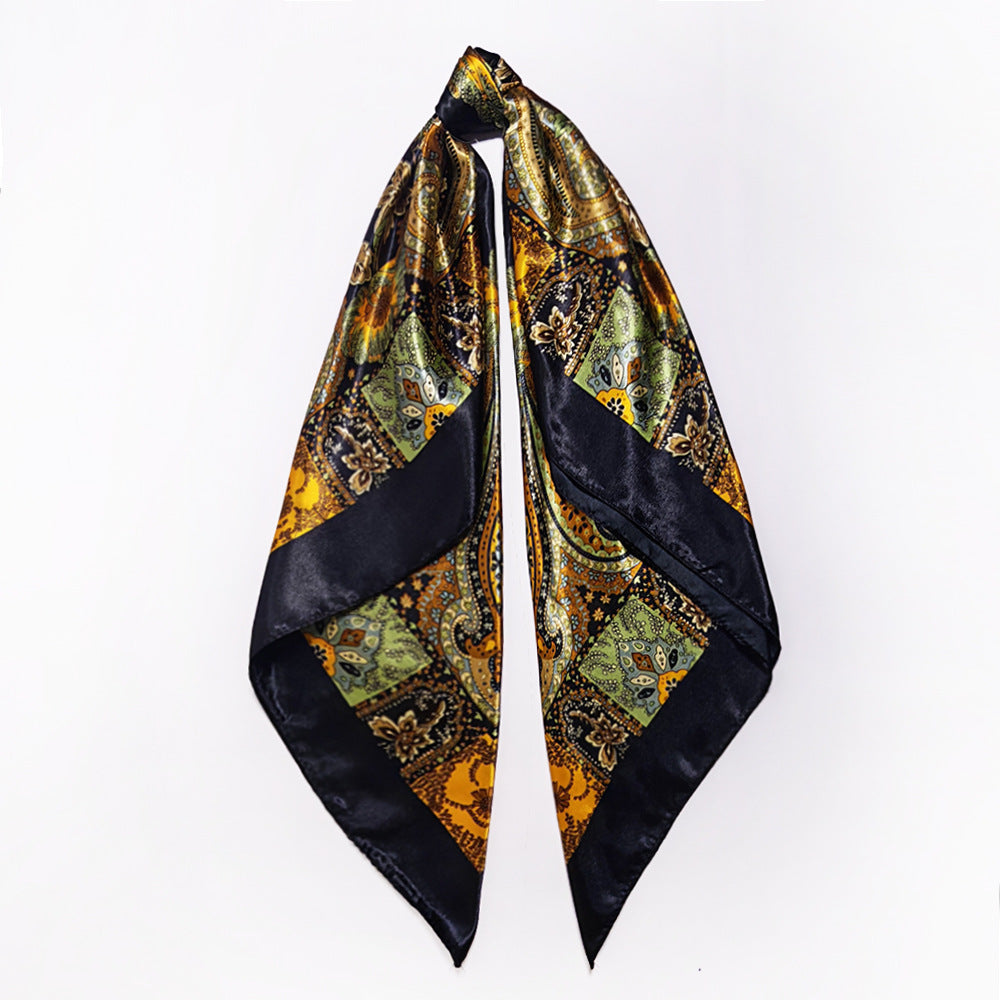 90cm Paisley Silk Scarf for Women, Trendy and Versatile, European and American Style, Imitation Silk Paisley Headscarf Wholesale