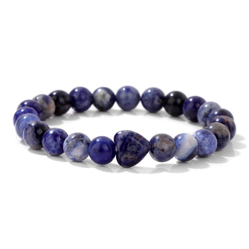 Ozone New Bracelet Natural Stone Heart Bracelet Beads Bracelet Lapis Lazuli Tiger Eye Stone Bracelet Elastic Beads Ready Stock