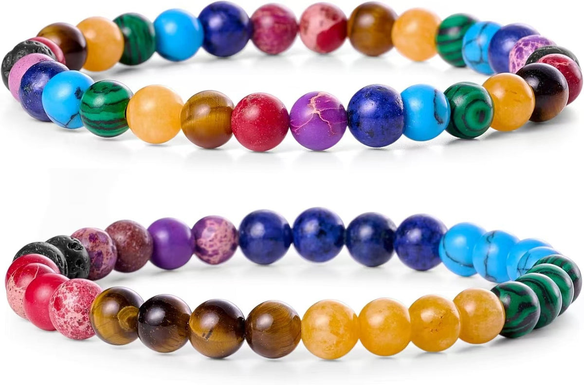 New European and American Trendy Jewelry: Gravel Bead Bracelet, Pink Crystal, Tiger Eye, Agate Stone Combination Set, Elastic Bracelet