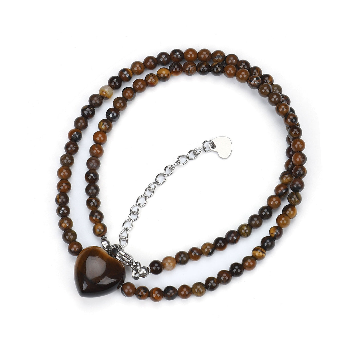 Cross-Border Crystal Stone Love Pendant Round Bead Chain Fashion Niche Design Jewelry Tiger Eye Stone Necklace Factory Direct Sale