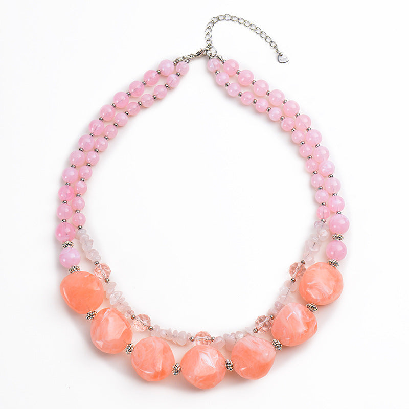 Summer Hot Bohemian Turquoise Necklace Beach Holiday Party Acrylic Beaded Multi-Layer Necklace for Women