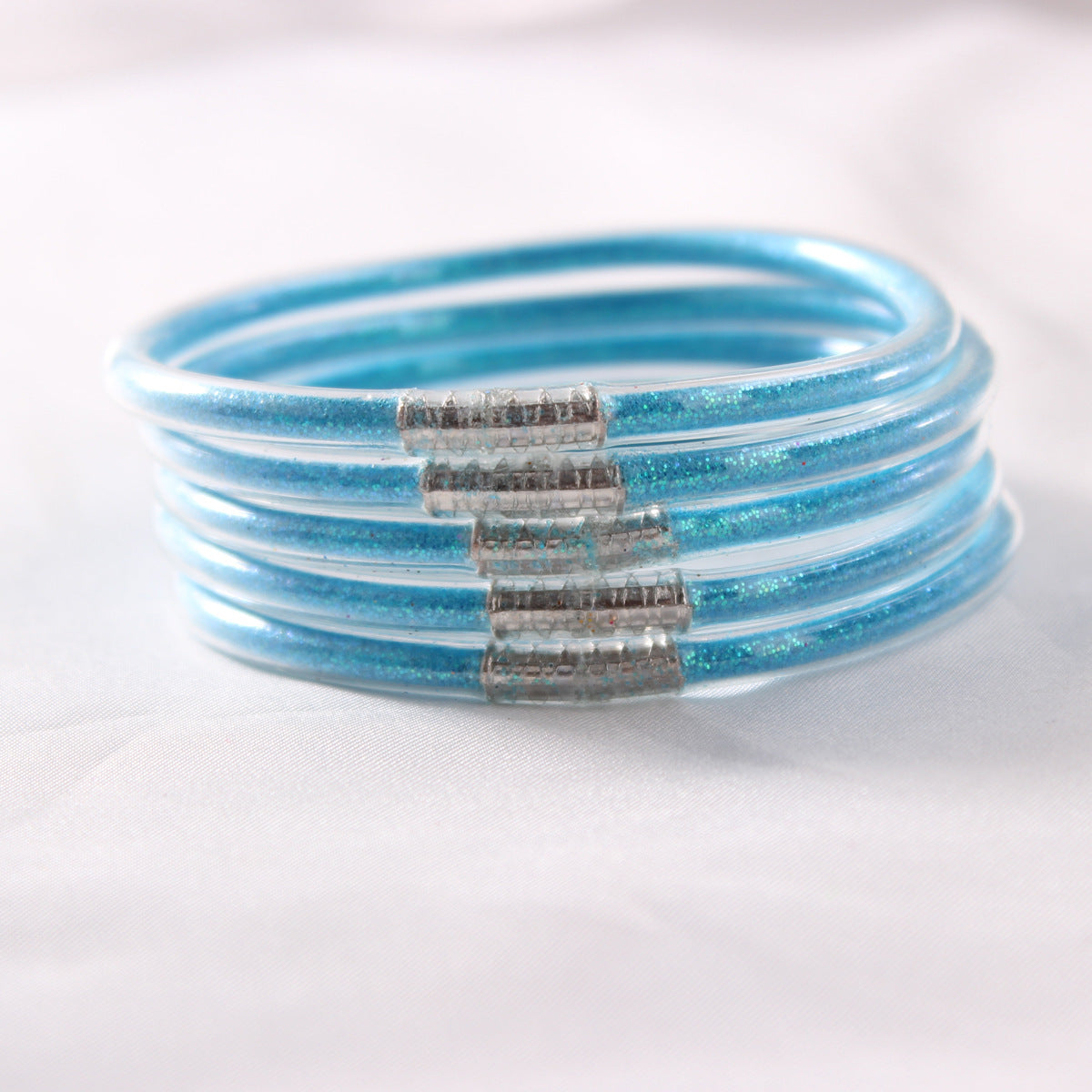 5-Layer Transparent Silicone Tube Pvc Gold Powder Bracelet with Silver Stopper Style Jelly Bangle Women's Bracelet Mixed Batch