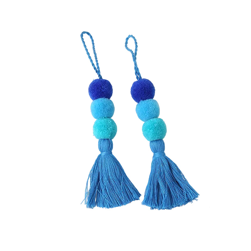 2PCs Pom-Pom Pendant Cashmere Clothing and Bag Accessories Three-Color Gradient Color-Blocking Tassel