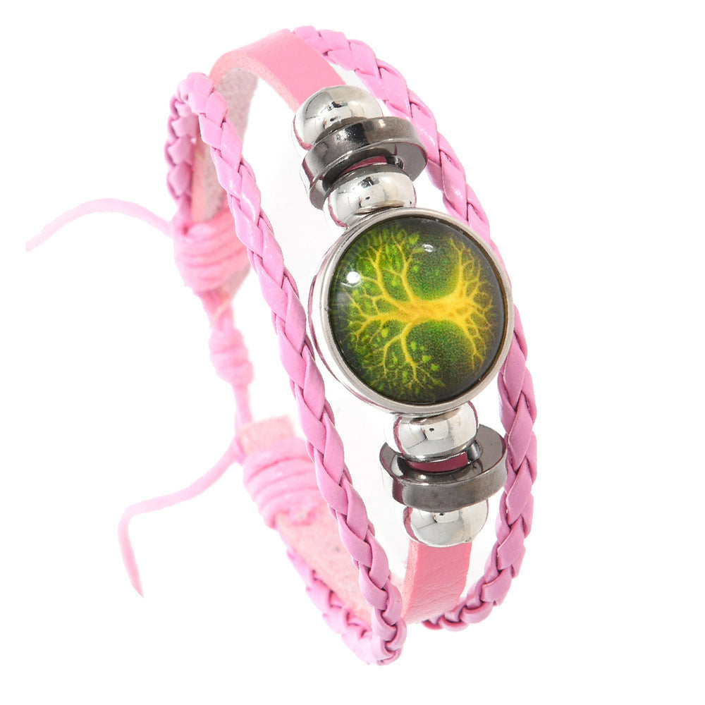 Cross-border hand-woven sun and moon lovers' time leather bracelet, vintage multi-layer beaded peace tree couple's wristband