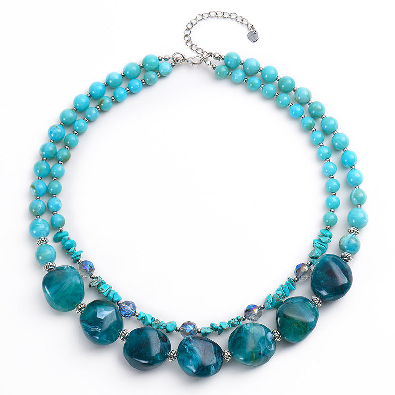 Summer Hot Bohemian Turquoise Necklace Beach Holiday Party Acrylic Beaded Multi-Layer Necklace for Women