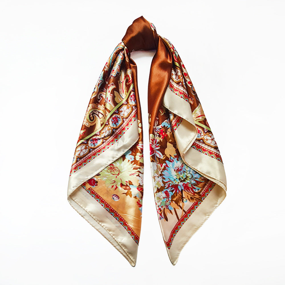 90cm Paisley Silk Scarf for Women, Trendy and Versatile, European and American Style, Imitation Silk Paisley Headscarf Wholesale
