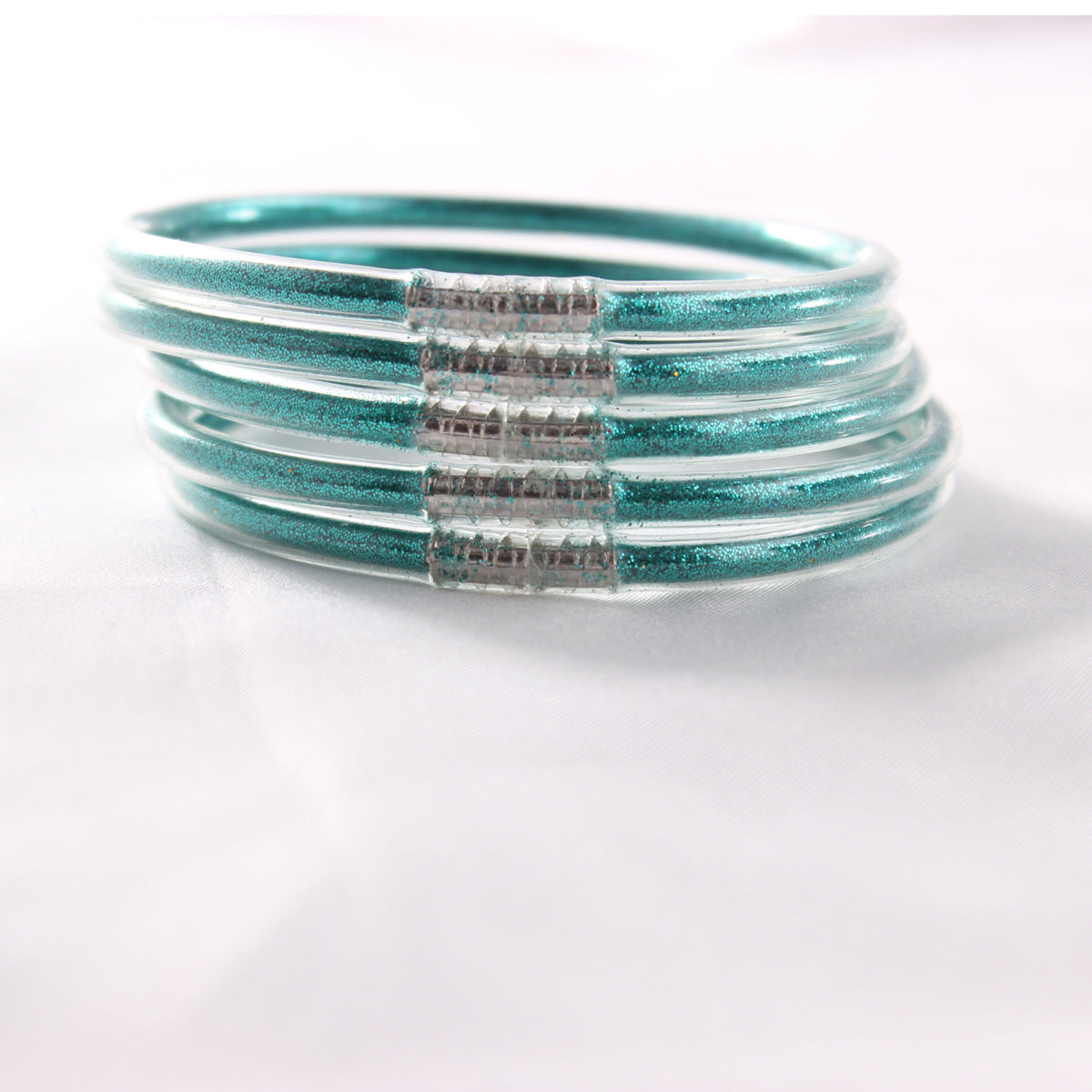5-Layer Transparent Silicone Tube Pvc Gold Powder Bracelet with Silver Stopper Style Jelly Bangle Women's Bracelet Mixed Batch