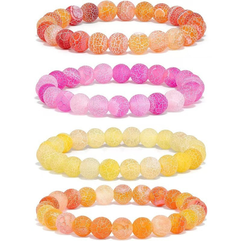 New European and American Trendy Jewelry: Gravel Bead Bracelet, Pink Crystal, Tiger Eye, Agate Stone Combination Set, Elastic Bracelet