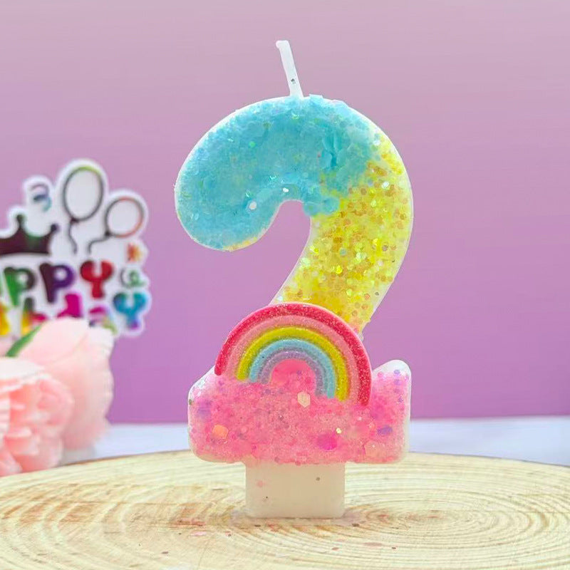 Cross-Border Creative Rainbow Cartoon Number 0-9 Handmade Candle Boys and Girls Birthday Cake Celebration Decoration Wholesale