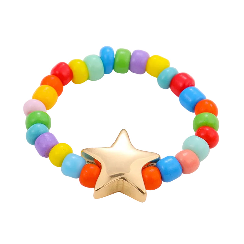 2PCs Mixed Color Beaded Star Smiley Multi-Row Stacked Summer Ring /Finger Rings/Toe Rings Set for Women
