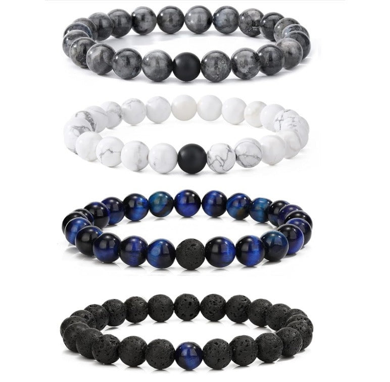Popular Amazon European and American Men's Fashion Set, Stylish Tiger Eye Volcanic Stone Bracelet, White Pine Snowflake Bracelet, Versatile Accessories