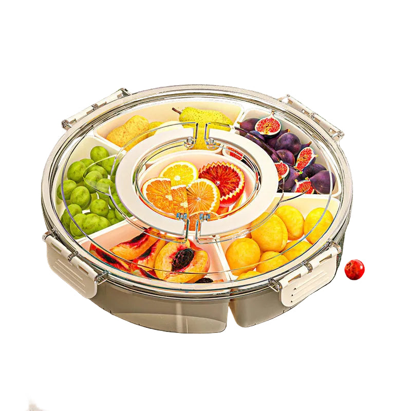 Six-compartment rotating fruit plate with handle sealed moisture-proof dried fruit plate portable household round snack box with lid