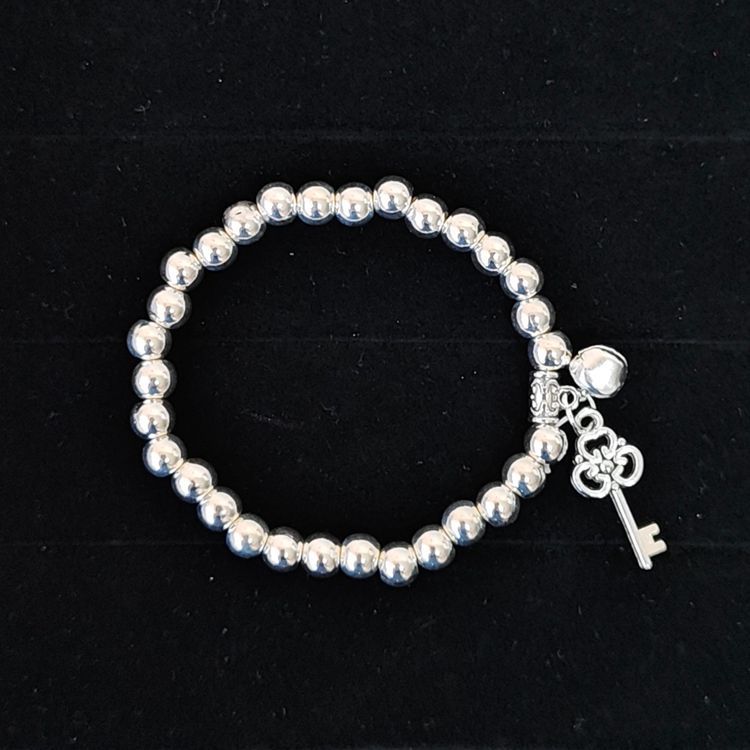 Beaded Lucky Cat Bracelet, Silver-Plated Bracelet with Round Beads, Elastic Cord Handmade Beaded Bracelet from Yunnan, Guizhou, and Sichuan, Auspicious Elephant Bell