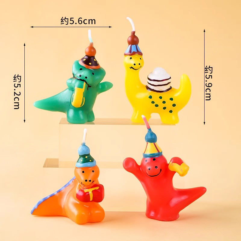 Korean Ins Cute Retro Cartoon Dinosaur Birthday Cake Decoration Candle Decoration for One-Year-Old Party Decoration