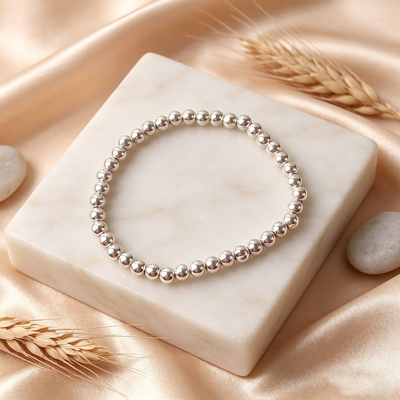New Style Imitation Silver Tibetan Silver Lucky Cat Pendant Bracelet Glossy Silver Beads Bracelet Simple All-Match Design Jewelry Wholesale