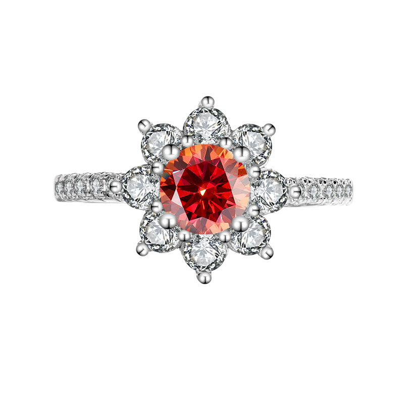 Sterling Silver 925 Moissanite Ring for Women, Silver Ring with Flower Design, Diamond Ring, Tiktok Live Streaming, Real Diamond Supply, Dropshipping, Light Luxury