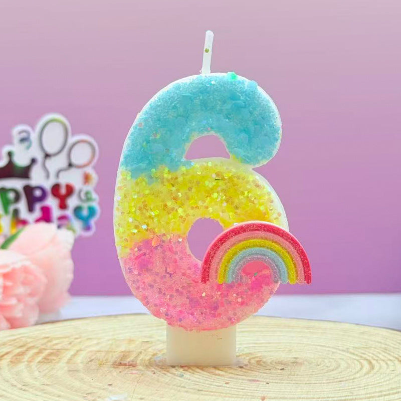 Cross-Border Creative Rainbow Cartoon Number 0-9 Handmade Candle Boys and Girls Birthday Cake Celebration Decoration Wholesale