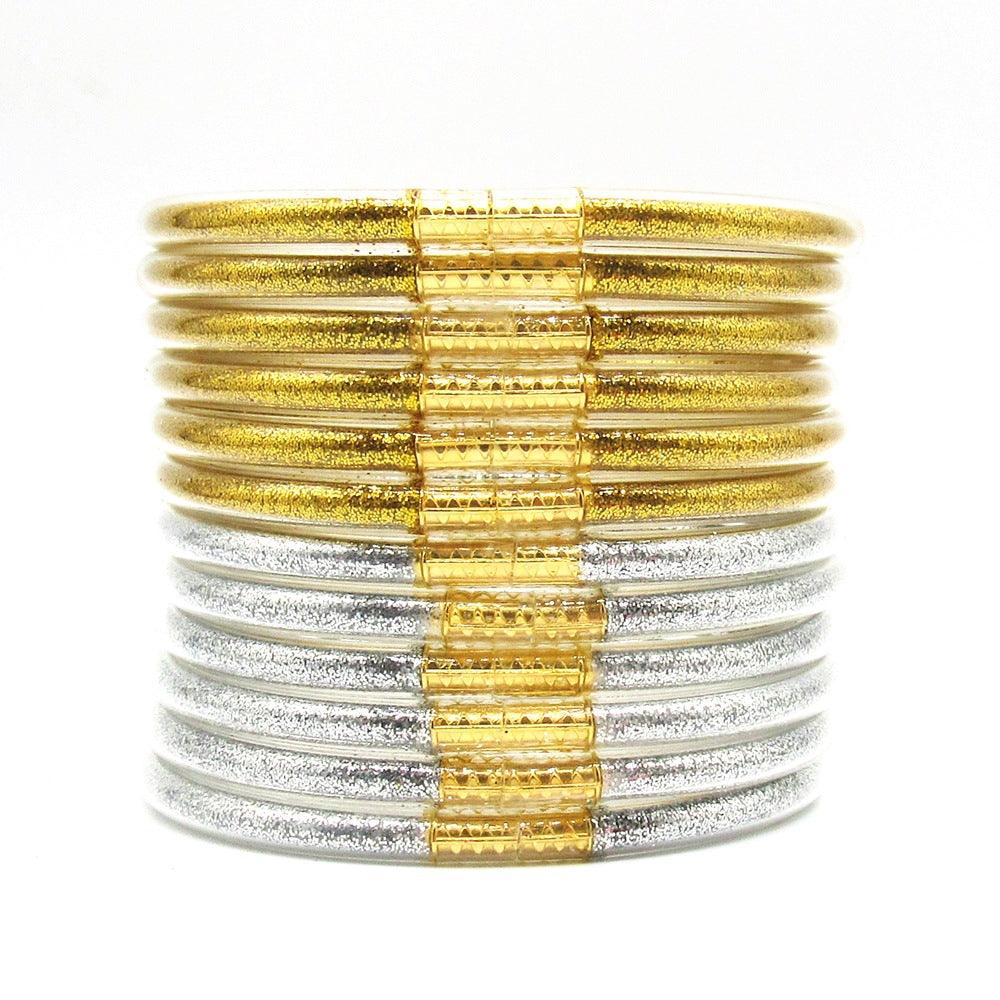 New 12-Layer Pvc Silicone Tube Gold Powder Bracelet Jelly Bangles Bracelet Women's Bracelet Mixed