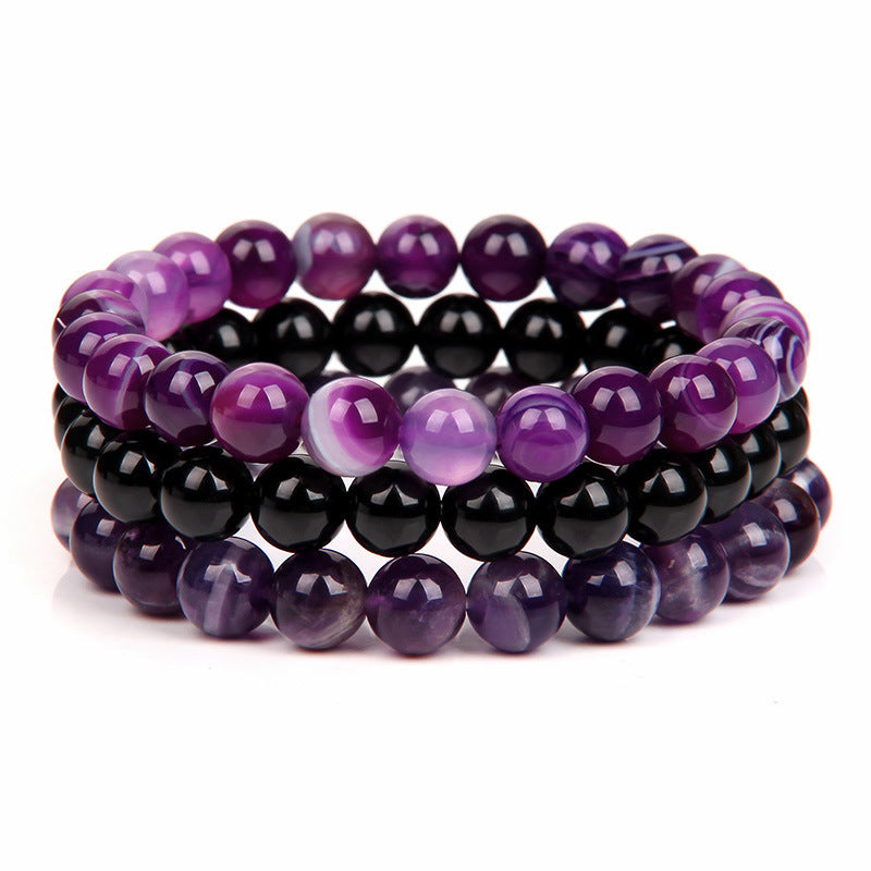 New European and American Trendy Jewelry: Gravel Bead Bracelet, Pink Crystal, Tiger Eye, Agate Stone Combination Set, Elastic Bracelet