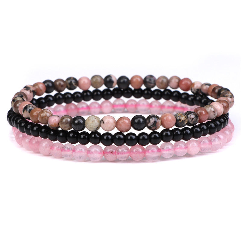 4mm Natural Rose Quartz Bracelet for Women, Retro Simple Elastic Rope Set Combination Jewelry Bracelet Hot Sale