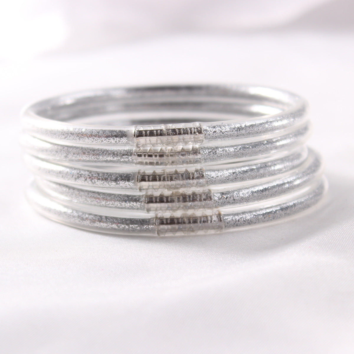 5-Layer Transparent Silicone Tube Pvc Gold Powder Bracelet with Silver Stopper Style Jelly Bangle Women's Bracelet Mixed Batch