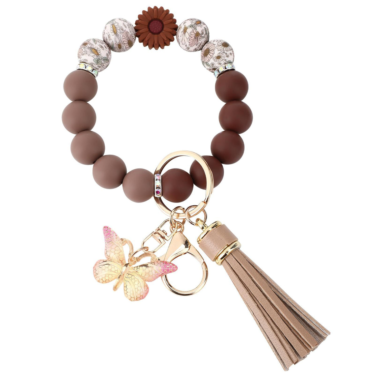Cute  Daisy Silicone Beads and Butterfly Pendant Suitable for Women's Car Keychains