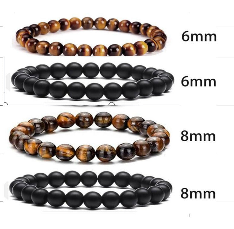 Popular Amazon European and American Men's Fashion Set, Stylish Tiger Eye Volcanic Stone Bracelet, White Pine Snowflake Bracelet, Versatile Accessories