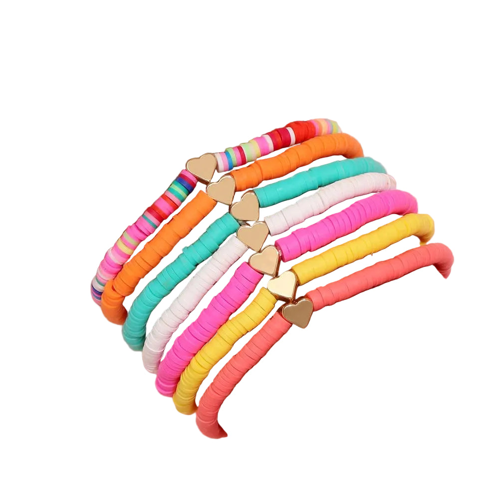 7-Piece Beaded Set Fashion Heart Colorful Soft Clay Bracelet Bohemian Style