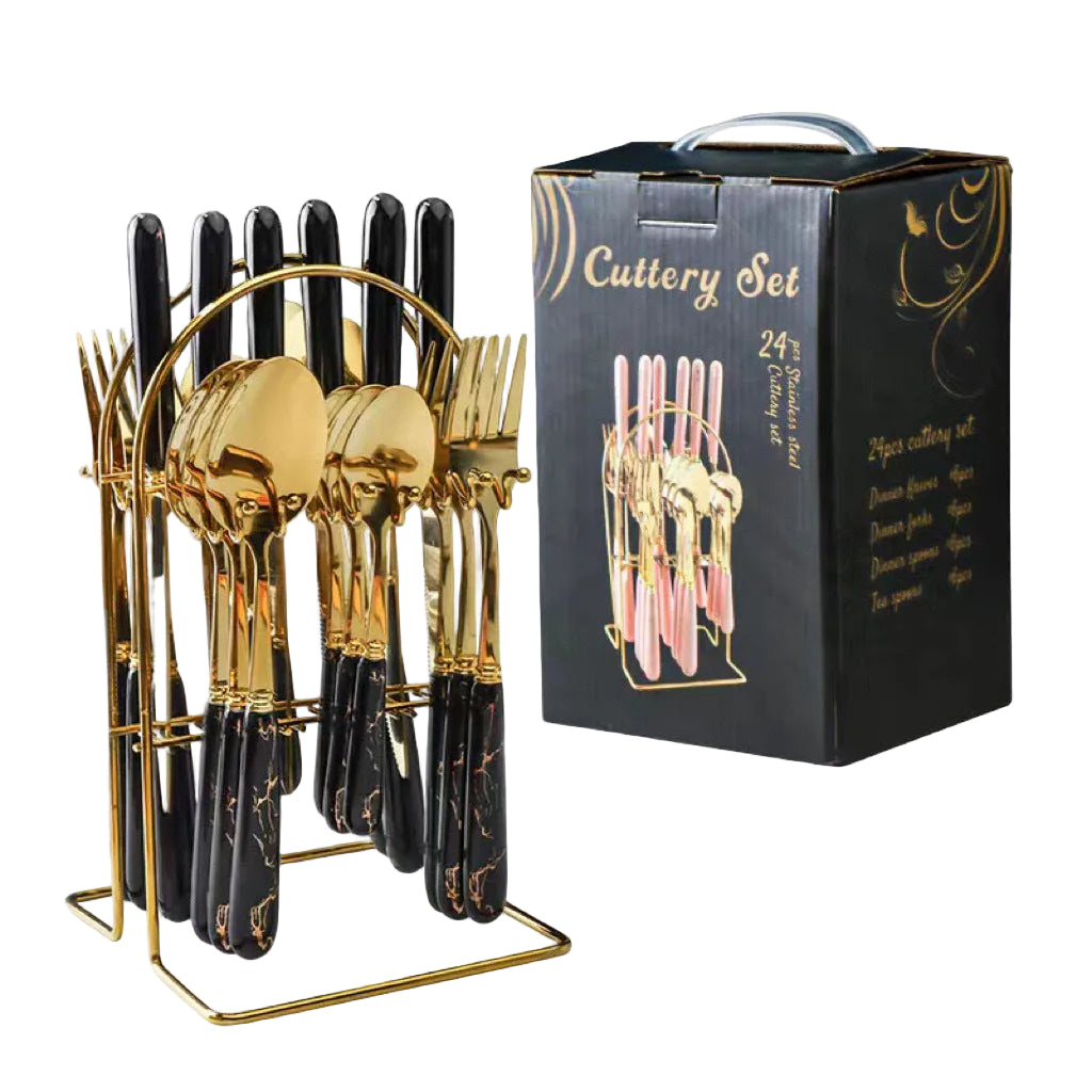 Stainless Steel Tableware Set Dark Green 24-piece Gift Box Steak Knife Hotel Western Food Spoon