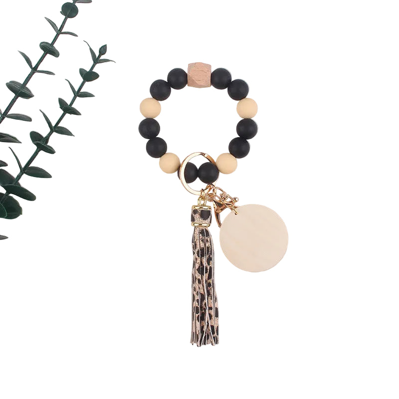 Silicone Ball Bead Key Bracelet Teacher's Day Valentine's Day Wrist Keychain Pendant Leather Bracelet