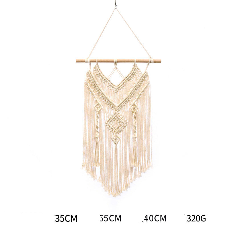 Bohemian Hand-Woven Cotton Rope Tapestry White Cotton Decorative Tapestry Amazon Bedroom Home Retro Style