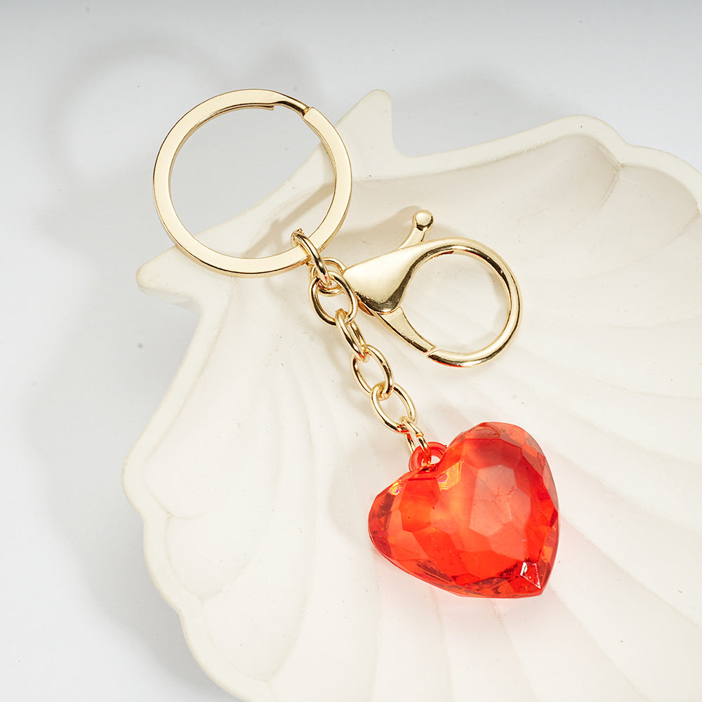Transparent Heart-Shaped Imitation Crystal Acrylic Peach Heart Pendant Keychain Heart-Shaped Bag Charm