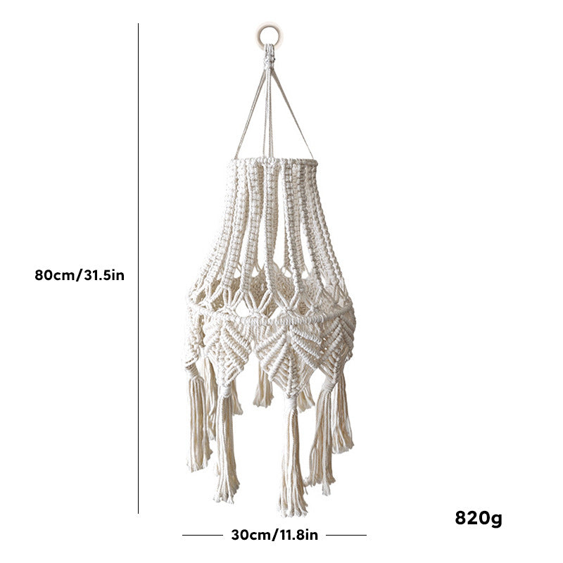 Bohemian Handmade Cotton Rope Woven Pendant Light with Tassel Lampshade for Guesthouse Bedroom, Nordic Pastoral Creative Soft Decor Lighting
