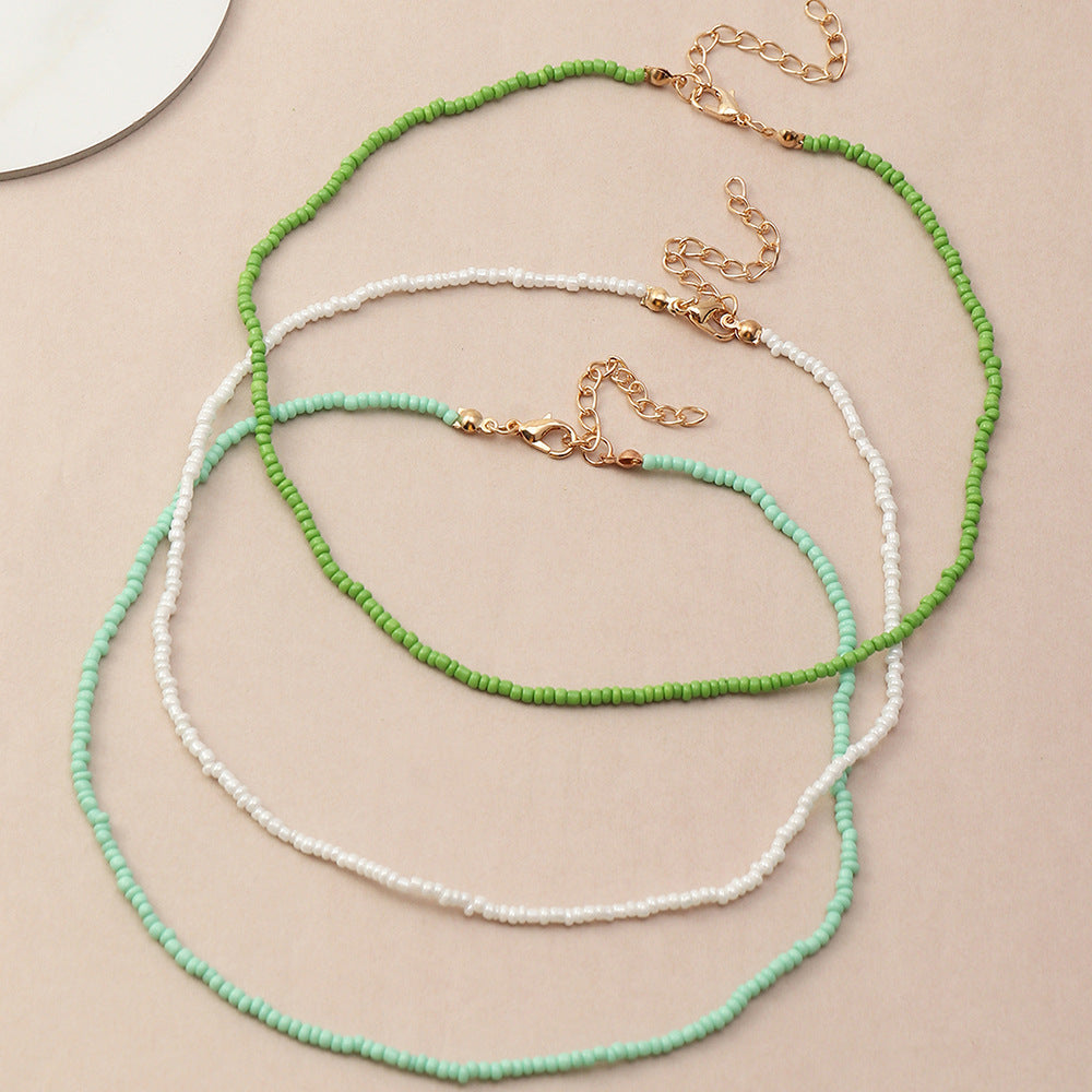 NZ1659 European and American Small Fresh Sweet Beach Colorful Bead Necklace Simple Bohemian Beaded Necklace