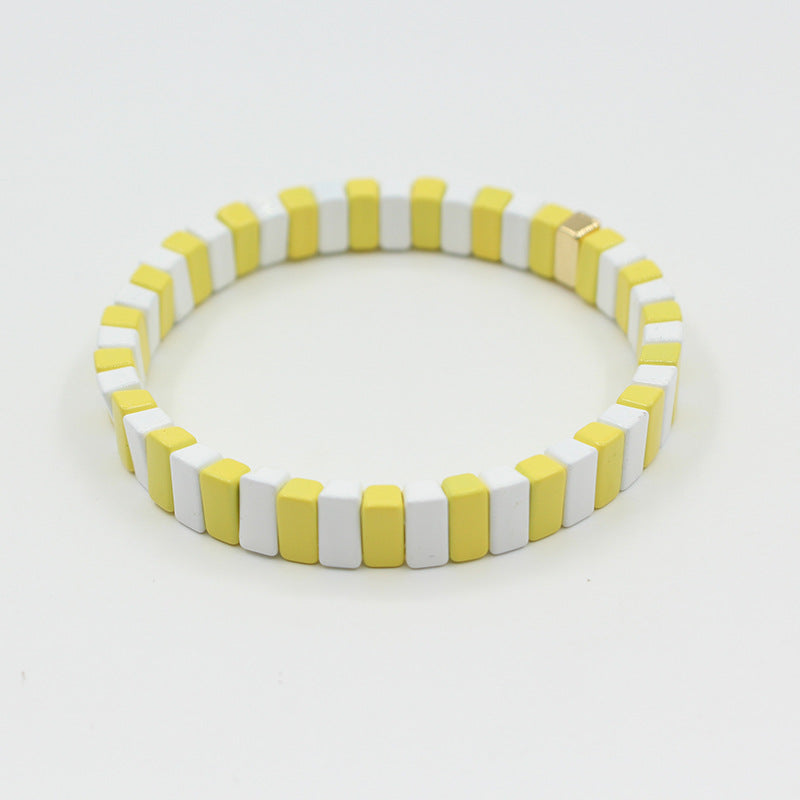European and American ins Fashion Enamel Bracelet Bohemian Macaron Color-block Paint Stretch Bracelet for Men and Women