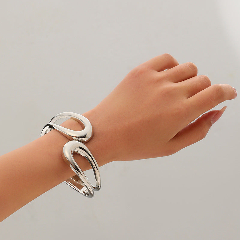 European and American Cross-Border Popular Bracelets Ins Normcore Asymmetrical Wave Pattern Bracelets Metal Glossy Bracelets Women's Jewelry