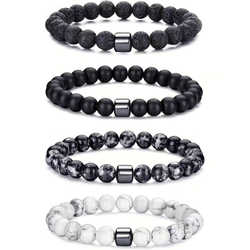 New European and American Trendy Jewelry: Gravel Bead Bracelet, Pink Crystal, Tiger Eye, Agate Stone Combination Set, Elastic Bracelet