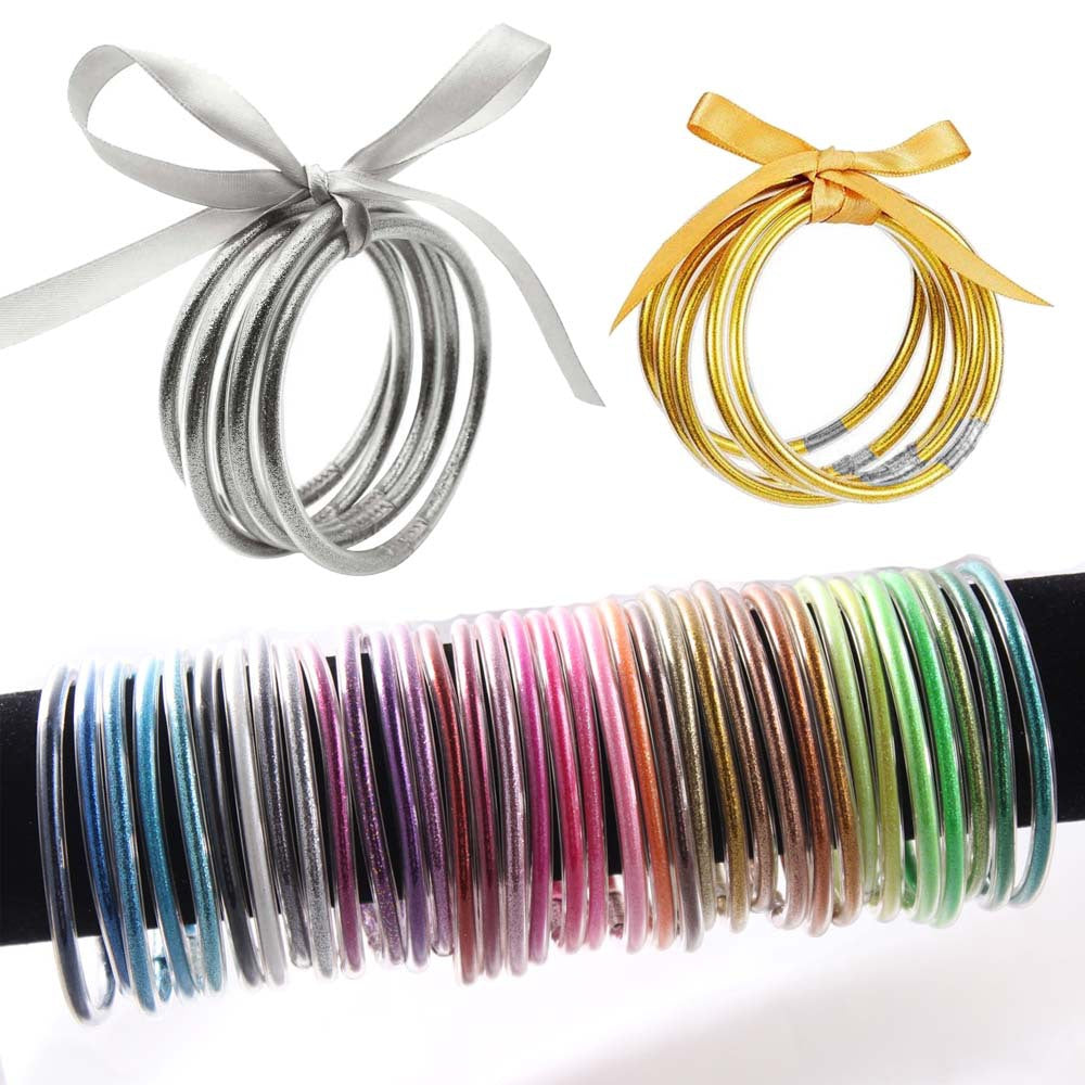 5-Layer Transparent Silicone Tube Pvc Gold Powder Bracelet with Silver Stopper Style Jelly Bangle Women's Bracelet Mixed Batch