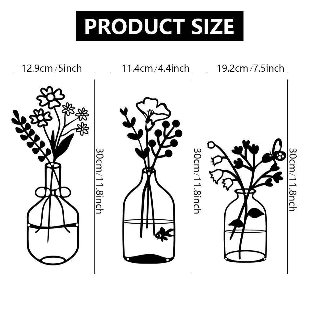Amazon Three-Piece Metal Flower Wall Decoration Flower Home Bedroom Iron Painting Metal Vase Wall Hanging
