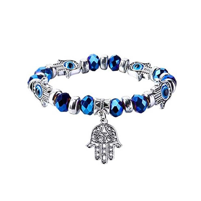 Amazon's Hottest Devil's Eye Fatima Palm Crystal Bracelet Blue Eyes Elastic Beaded Bracelet in Stock