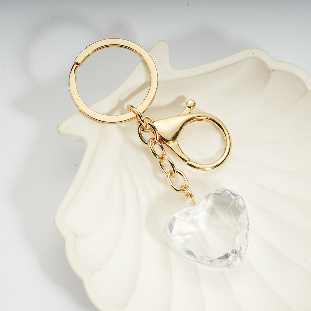 Transparent Heart-Shaped Imitation Crystal Acrylic Peach Heart Pendant Keychain Heart-Shaped Bag Charm