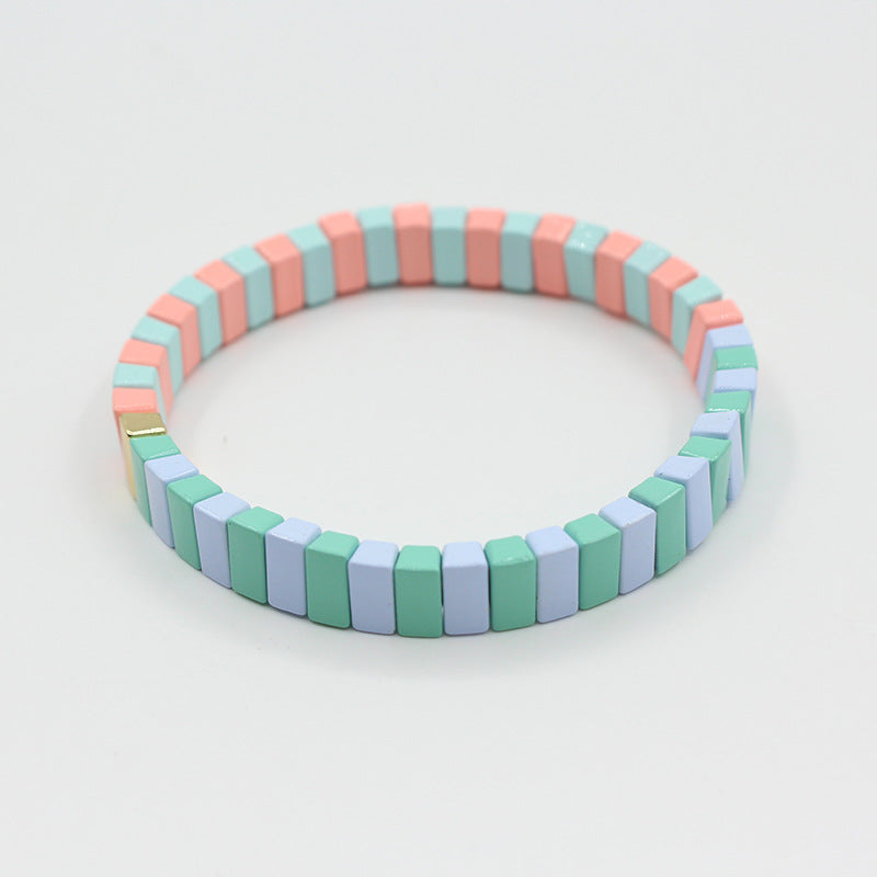 European and American ins Fashion Enamel Bracelet Bohemian Macaron Color-block Paint Stretch Bracelet for Men and Women